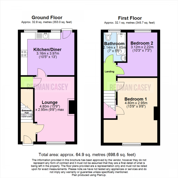 Floor Plan for 2 Bedroom Semi-Detached House for Sale in Heather Close, Horwich, Bolton, BL6, 7TT - OIRO &pound165,000