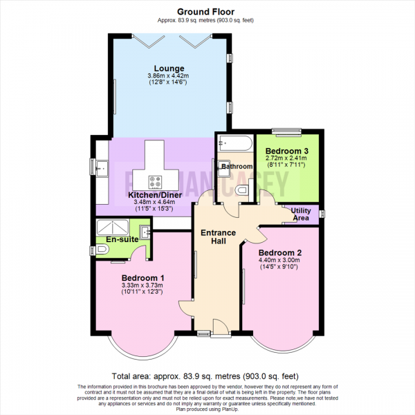 Floor Plan Image for 3 Bedroom Detached Bungalow for Sale in Levens Drive, Clayton Le Woods, Leyland