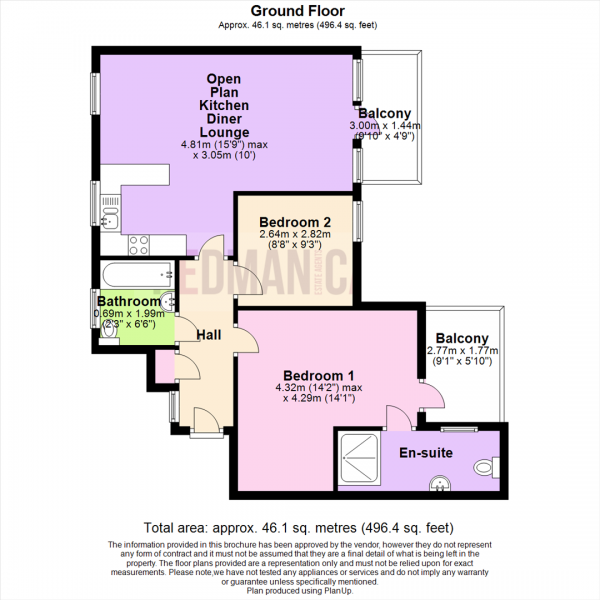 Floor Plan Image for 2 Bedroom Apartment for Sale in Academy Way, Lostock, Bolton