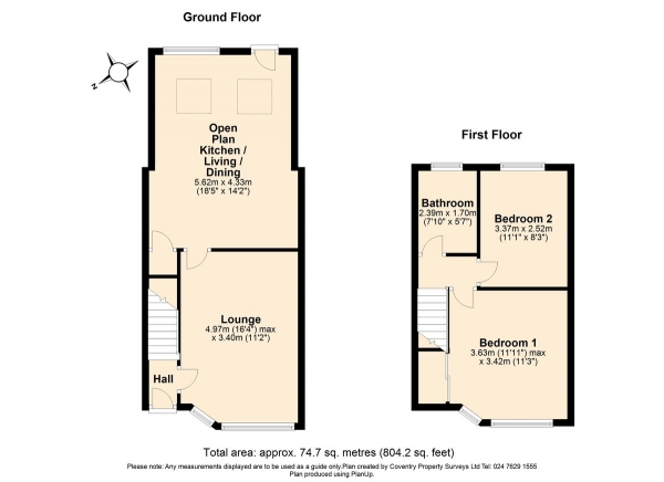 Floor Plan for 2 Bedroom Terraced House for Sale in Grayswood Avenue, Chapelfields , Coventry, CV5, 8HL -  &pound225,000