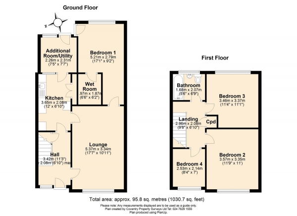 Floor Plan Image for 4 Bedroom Terraced House for Sale in Charlecote Road, Whitmore Park, Coventry