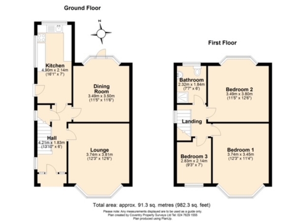 Floor Plan Image for 3 Bedroom Semi-Detached House for Sale in Church Lane, Stoke, Coventry