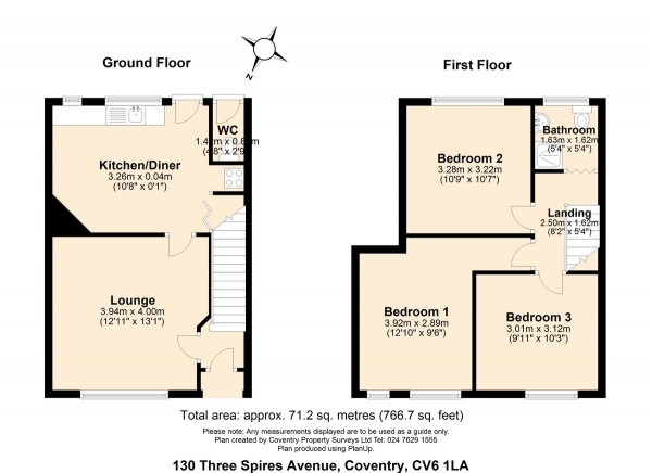 Floor Plan Image for 3 Bedroom Terraced House for Sale in Three Spires Avenue, Coundon, Coventry