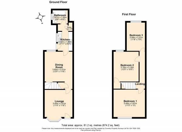 Floor Plan Image for 3 Bedroom Terraced House for Sale in Station Street East, Foleshill, Coventry