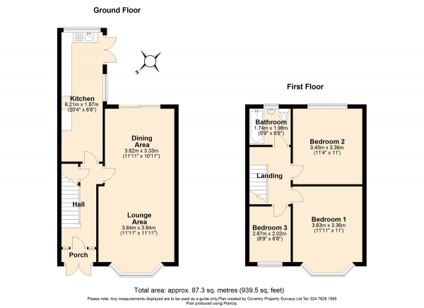 Floor Plan Image for 3 Bedroom Terraced House for Sale in Loudon Ave, Coundon, Coventry