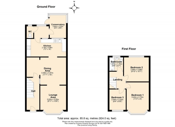 Floor Plan for 3 Bedroom Terraced House for Sale in Torrington Avenue, Tile Hill, Coventry, CV4, 9AA - OIRO &pound200,000