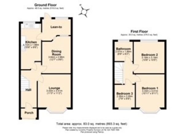 Floor Plan Image for 3 Bedroom Terraced House for Sale in Anchorway Road, Finham, Coventry