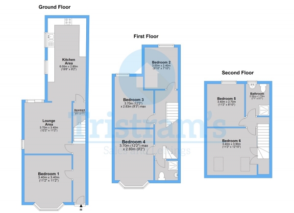 Floor Plan for 6 Bedroom End of Terrace House to Rent in Johnson Road, Lenton, NG7, 2BX - £750  pw | £3250 pcm