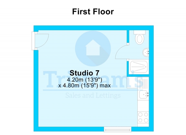 Floor Plan for 1 Bedroom Studio to Rent in Studio 4, Bulwer Road, Nottingham, NG7, 3HL - £160  pw | £693 pcm