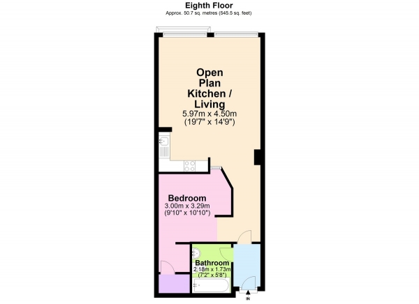 Floor Plan for 1 Bedroom Apartment to Rent in The Ice House, Bolero Square, NG1, 1LY - £190 pw | £825 pcm
