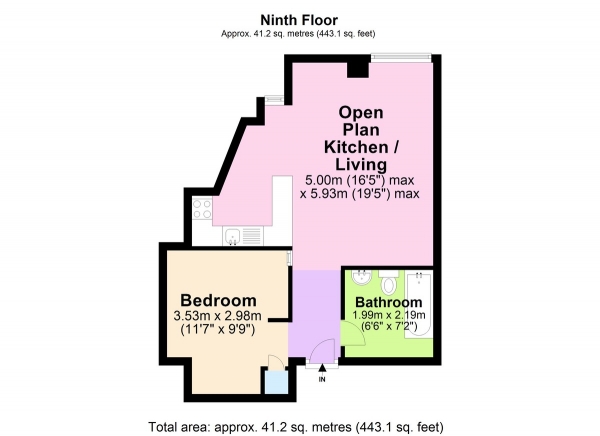 Floor Plan for 1 Bedroom Apartment to Rent in The Ice House, Bolero Square, NG1, 1LY - £183 pw | £795 pcm