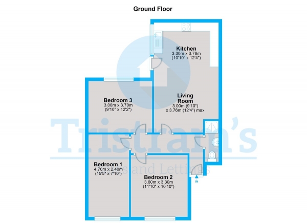 Floor Plan for 3 Bedroom Ground Flat to Rent in Lilac Crescent, Beeston, NG9, 1PX - £261  pw | £1131 pcm