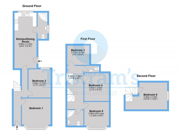 Floor Plan for 5 Bedroom Terraced House to Rent in Albert Grove, Lenton, NG7, 1PB - £450  pw | £1950 pcm