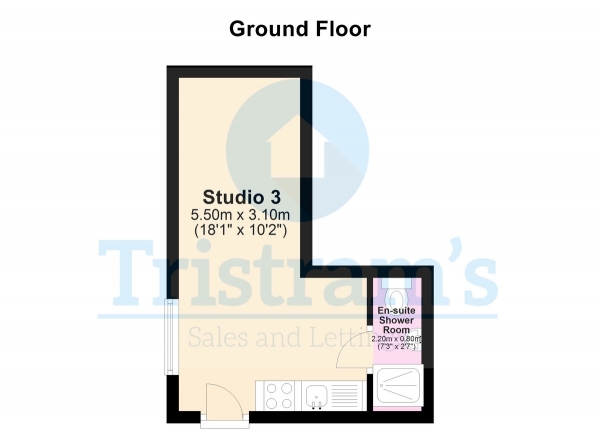 Floor Plan for 1 Bedroom Studio to Rent in Norwood Road, Radford, NG7, 3DJ - £130  pw | £563 pcm