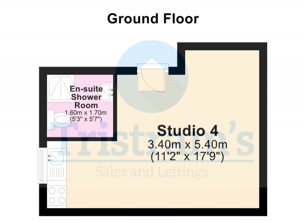 Floor Plan for 1 Bedroom Studio to Rent in Norwood Road, Radford, NG7, 3DJ - £130  pw | £563 pcm