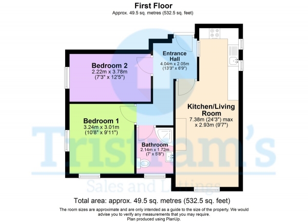 Floor Plan for 2 Bedroom Apartment to Rent in Church Street, Lenton, NG7, 2FF - £370  pw | £1603 pcm