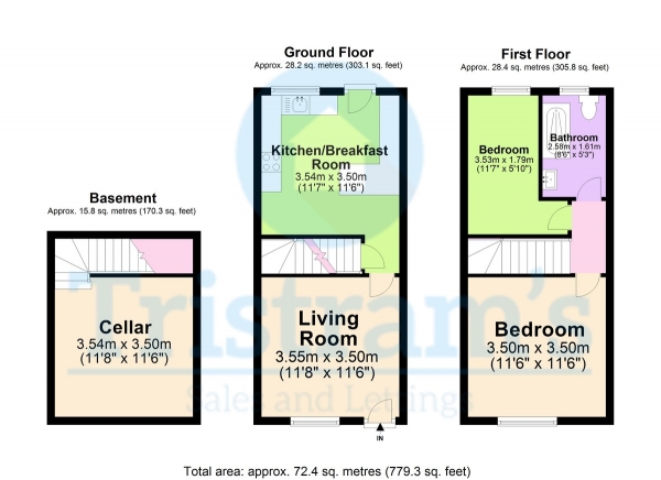 Floor Plan for 2 Bedroom End of Terrace House for Sale in St. Pauls Terrace, Nottingham, NG7, 5ED - From &pound110,000