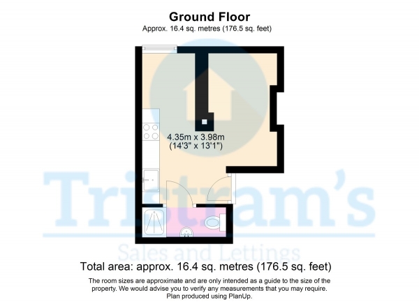 Floor Plan for 1 Bedroom Studio to Rent in Birkin Avenue, Radford, NG7, 5AR - £140  pw | £607 pcm