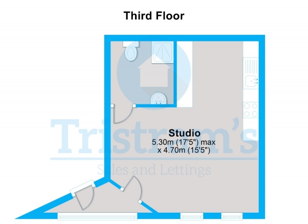 Floor Plan for Studio to Rent in Flat 3, Clinton Street West, Nottingham, NG1, 3DN - £200  pw | £867 pcm