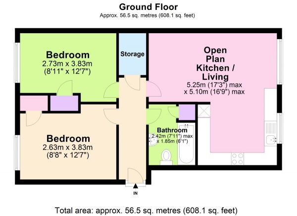 Floor Plan for 2 Bedroom Apartment to Rent in The Farthings, Nottingham, NG7, 2BA - £202 pw | £875 pcm