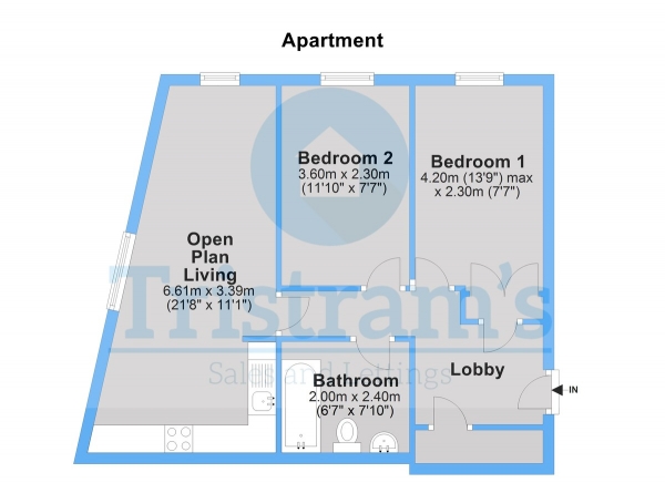 Floor Plan for 2 Bedroom Apartment to Rent in Ropewalk Court, Nottingham, NG1, 5AD - £254 pw | £1100 pcm