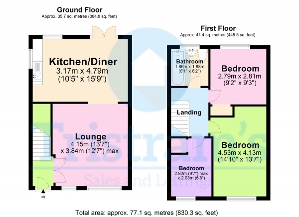 Floor Plan for 3 Bedroom Semi-Detached House for Sale in Apollo Drive, Nottingham, NG6, 7AD -  &pound190,000