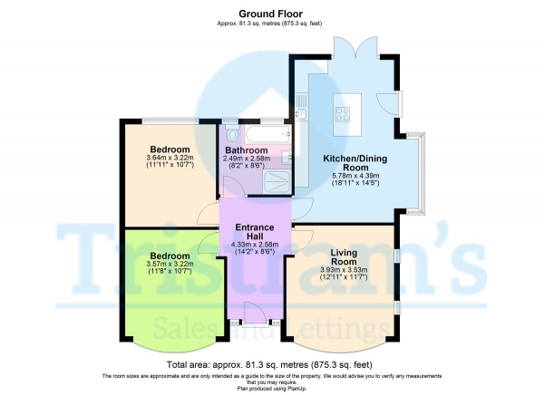 Floor Plan for 2 Bedroom Detached Bungalow for Sale in Valmont Road, Bramcote, NG9, 3JD -  &pound398,000