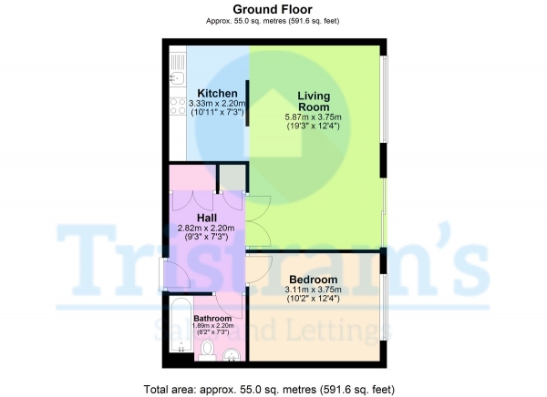 Floor Plan for 1 Bedroom Apartment to Rent in The Ice House, Bolero Square, NG1, 1LY - £196 pw | £850 pcm