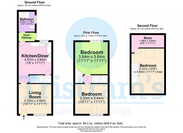 Floor Plan for 3 Bedroom Terraced House for Sale in Vernon Avenue, Old Basford, NG6, 0AQ - From &pound130,000