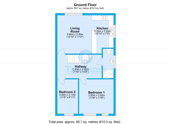 Floor Plan for 2 Bedroom Flat to Rent in Russell Drive, Nottingham, NG8, 2BE - £196 pw | £850 pcm