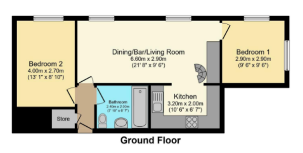 Floor Plan for 2 Bedroom Apartment to Rent in Morley Street, Daybrook, NG5, 6JL - £208 pw | £900 pcm