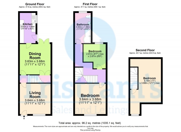 Floor Plan for 3 Bedroom Terraced House for Sale in Granville Avenue, Long Eaton, NG10, 4HB -  &pound170,000