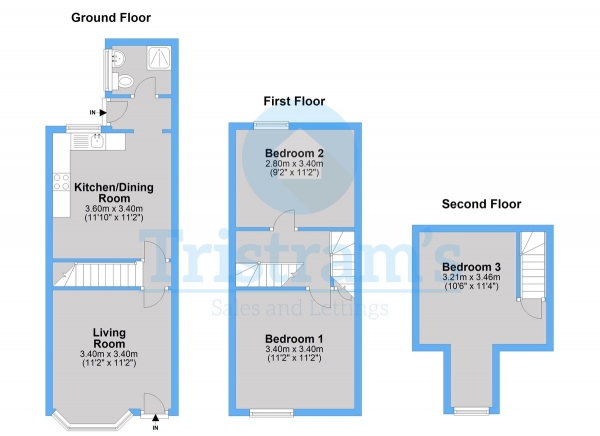 Floor Plan for 3 Bedroom Terraced House to Rent in Cedar Road, Nottingham, NG7, 6NS - £213 pw | £925 pcm