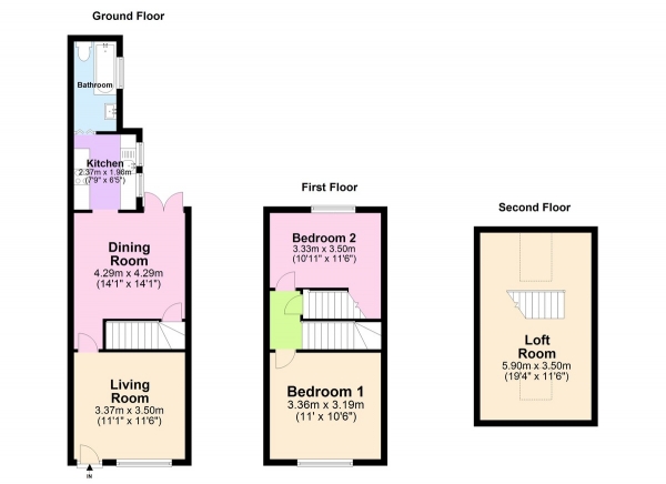 Floor Plan for 2 Bedroom Terraced House for Sale in Francis Grove, Nottingham, NG6, 0AG -  &pound135,000