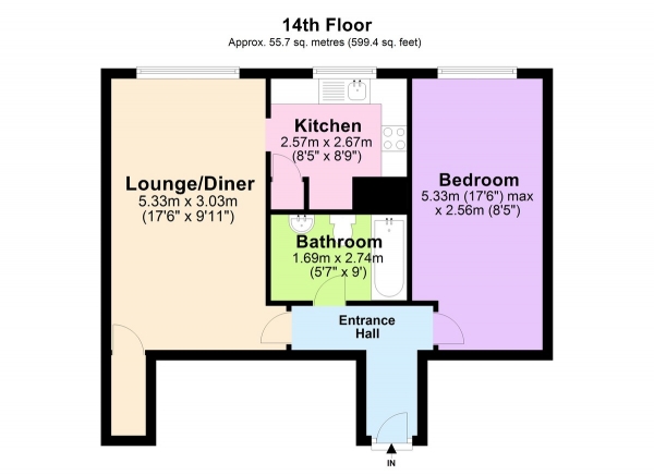 Floor Plan for 1 Bedroom Flat to Rent in High Point, Nottingham, NG7, 6BP - £195 pw | £845 pcm