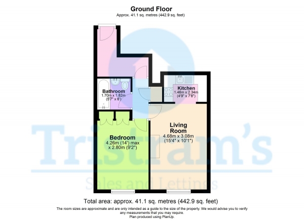 Floor Plan for 1 Bedroom Apartment to Rent in Park View Court, Beeston, NG9, 4EF - £173 pw | £750 pcm