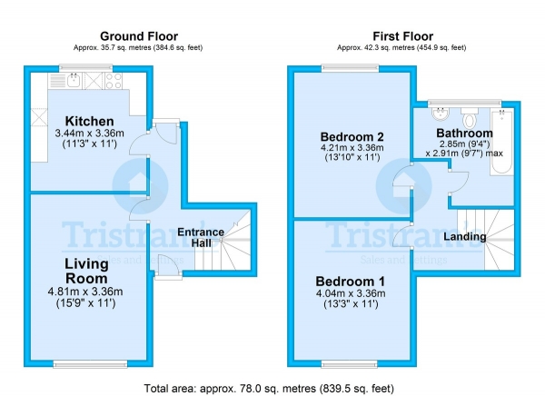 Floor Plan for 2 Bedroom Terraced House to Rent in Grisedale Court, Beeston, NG9, 5NN - £196 pw | £850 pcm