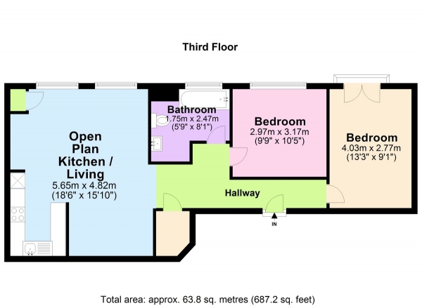 Floor Plan for 2 Bedroom Apartment to Rent in Raleigh Square, Nottingham, NG7, 4DN - £288 pw | £1250 pcm