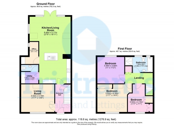 Floor Plan for 3 Bedroom Terraced House for Sale in Ewe Lamb Lane, Bramcote, NG9, 3JW -  &pound320,000