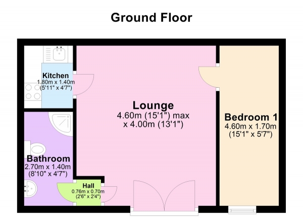 Floor Plan for 1 Bedroom Apartment to Rent in Marshall Drive, Bramcote, NG9, 3LE - £185 pw | £800 pcm