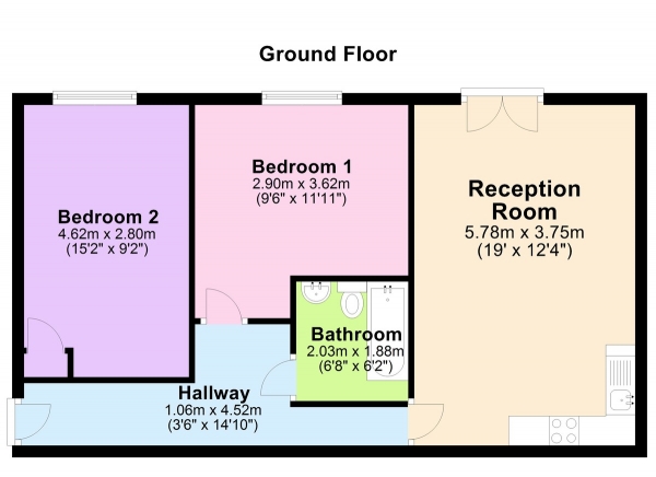 Floor Plan Image for 2 Bedroom Apartment to Rent in Pavior Road, Nottingham