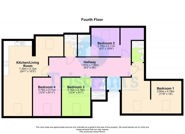 Floor Plan Image for 4 Bedroom Apartment to Rent in Castle Boulevard, Nottingham