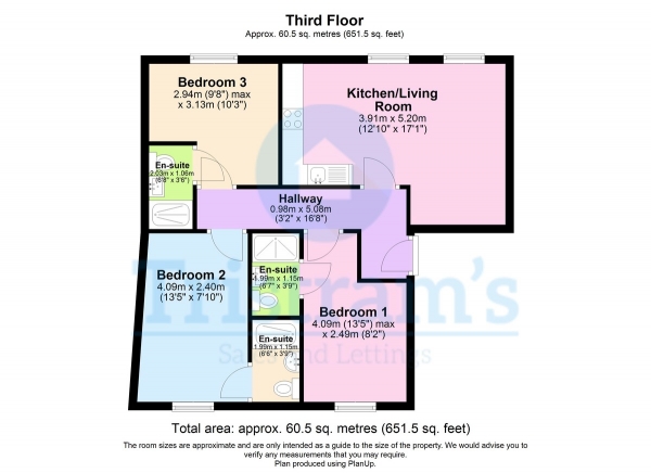 Floor Plan Image for 3 Bedroom Apartment to Rent in Derby Road, Nottingham