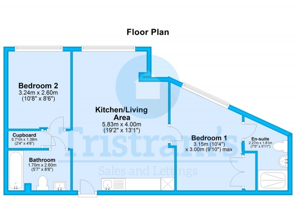 Floor Plan Image for 2 Bedroom Apartment to Rent in Hanley House, City Centre