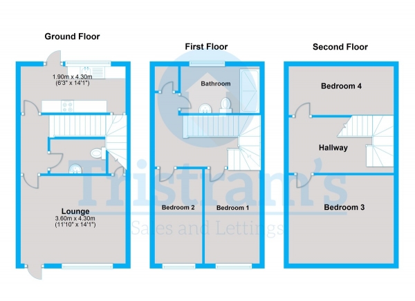 Floor Plan Image for 4 Bedroom Terraced House to Rent in Bluecoat Close, City Centre