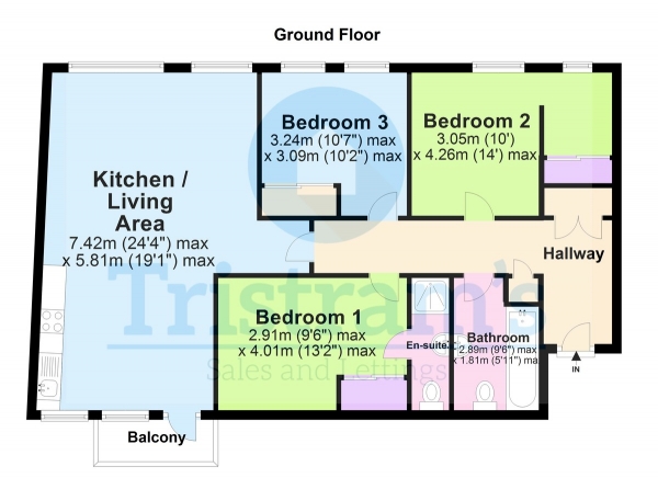 Floor Plan Image for 3 Bedroom Apartment to Rent in Enfield House, City Centre