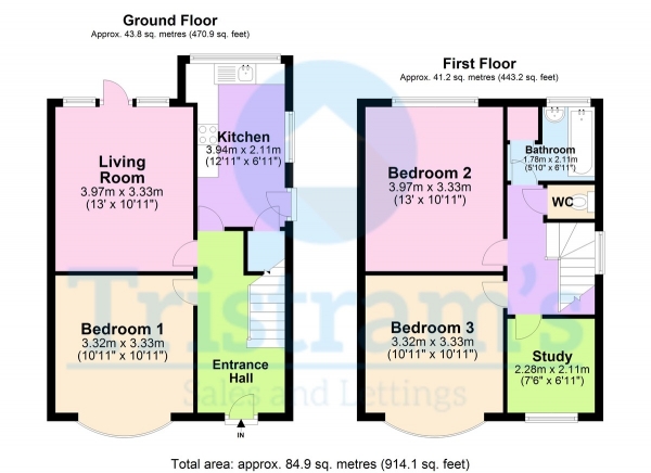 Floor Plan Image for 3 Bedroom Detached House to Rent in Hambledon Drive, Wollaton