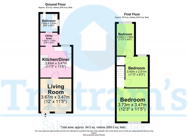 Floor Plan Image for 3 Bedroom Terraced House for Sale in Fox Grove, Nottingham