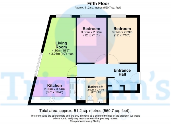 Floor Plan Image for 2 Bedroom Apartment to Rent in Ropewalk Court, Derby Road, Nottingham