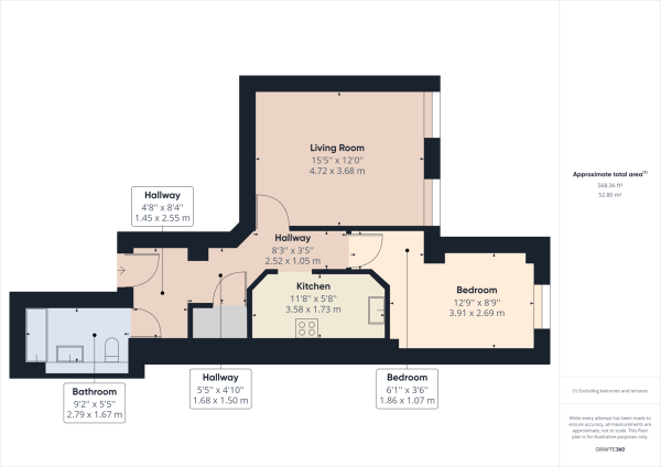 Floor Plan for 1 Bedroom Apartment for Sale in Three Bridges, Crawley, RH10, RH10, 1NP - Guide Price &pound216,000